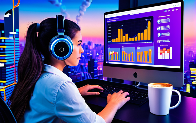 **
> A determined advertising designer, illuminated by a laptop screen displaying industry trend data, amidst a whirlwind of swirling job postings and skill icons. The background subtly blends a cityscape with a remote work setup (coffee mug, headphones). Emphasize a sense of proactive learning and adaptation. Style: Clean, modern, slightly futuristic. Colors: Blues, purples, and vibrant accents.
**