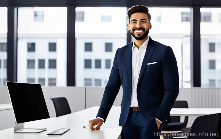 광고디자이너 자격증 취득 방법 - **Prompt:** "A diverse young professional, radiating confidence, stands in a sleek, modern co-workin...