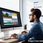 광고디자인 경력직 이직 시 이력서 작성법 - A modern, sleek workspace featuring a creative professional designing an advertising campaign on a h...