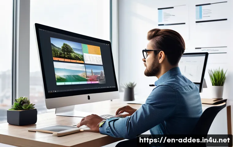 광고디자인 경력직 이직 시 이력서 작성법 - A modern, sleek workspace featuring a creative professional designing an advertising campaign on a h...