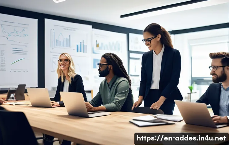 광고디자인 현업에서 자주 묻는 질문 - A modern advertising design studio scene featuring a diverse team of creative professionals collabor...