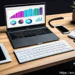 광고디자인 자격증 취득 후 필요한 추가 역량 - A modern advertising designer’s workspace featuring dual monitors displaying vibrant marketing campa...